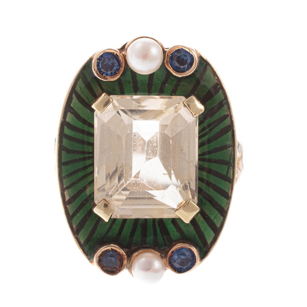 Appraisal: An Art Deco Enamel Citrine Sapphire Ring in K c