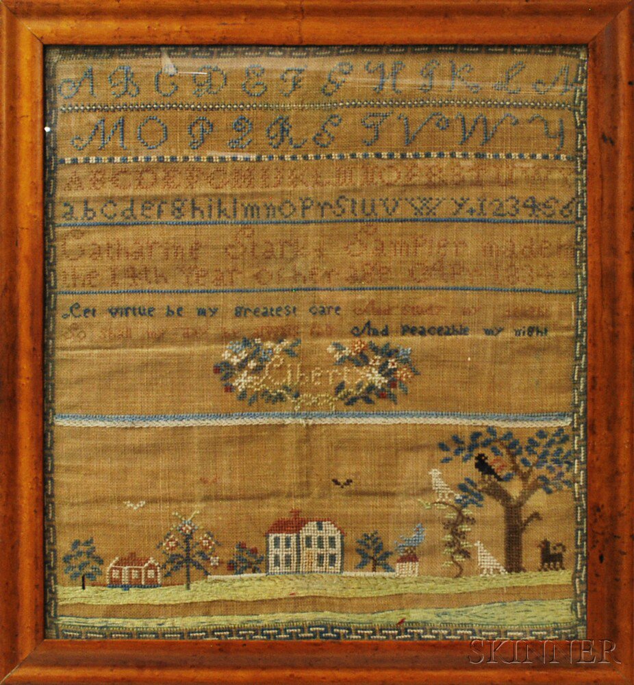 Appraisal: Needlework Sampler Catherine Stark wrought with silk stitching on linen