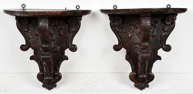 Appraisal: Pair Victorian Style Carved Wood Wall Brackets British th th