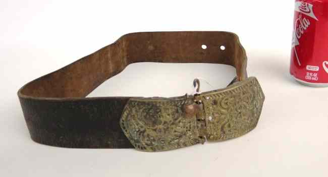 Appraisal: Early cast brass belt buckle with leather belt