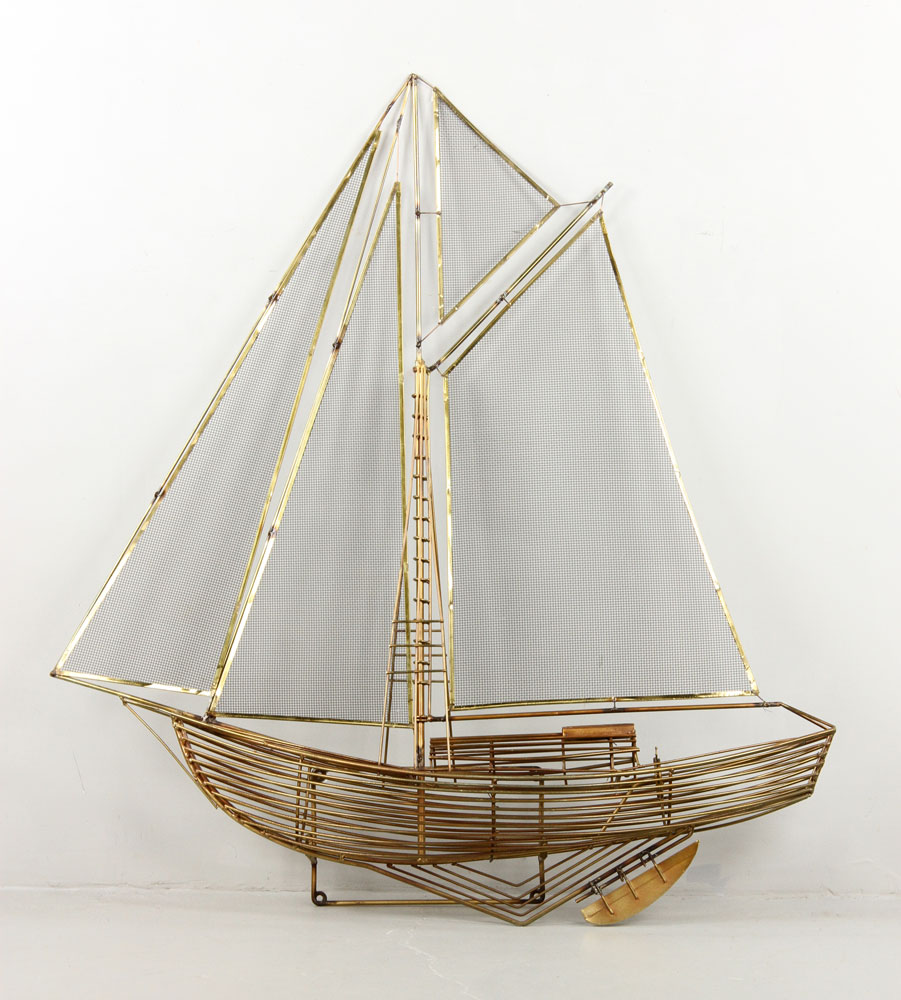 Appraisal: - Jere Sailing Ship Metal Wall Sculpture Curtis Jere wall