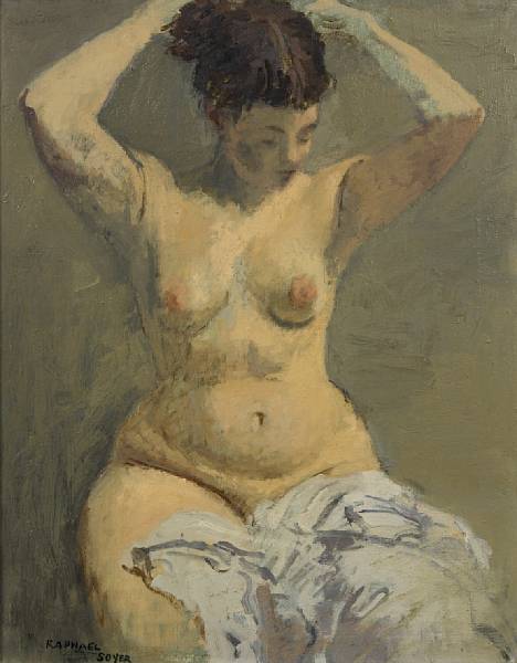 Appraisal: Raphael Soyer American - Untitled Seated female nude signed 'RAPHAEL