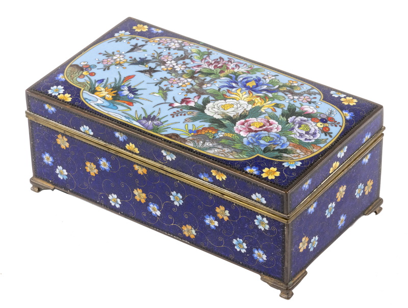 Appraisal: JAPANESE CLOISONNE HINGED LID BOX Meiji Period Cloisonne Enameled Rectangular