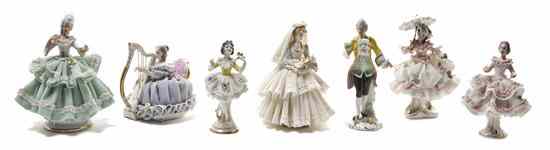 Appraisal: A Collection of Dresden Porcelain Lace Figurines comprising a gentleman