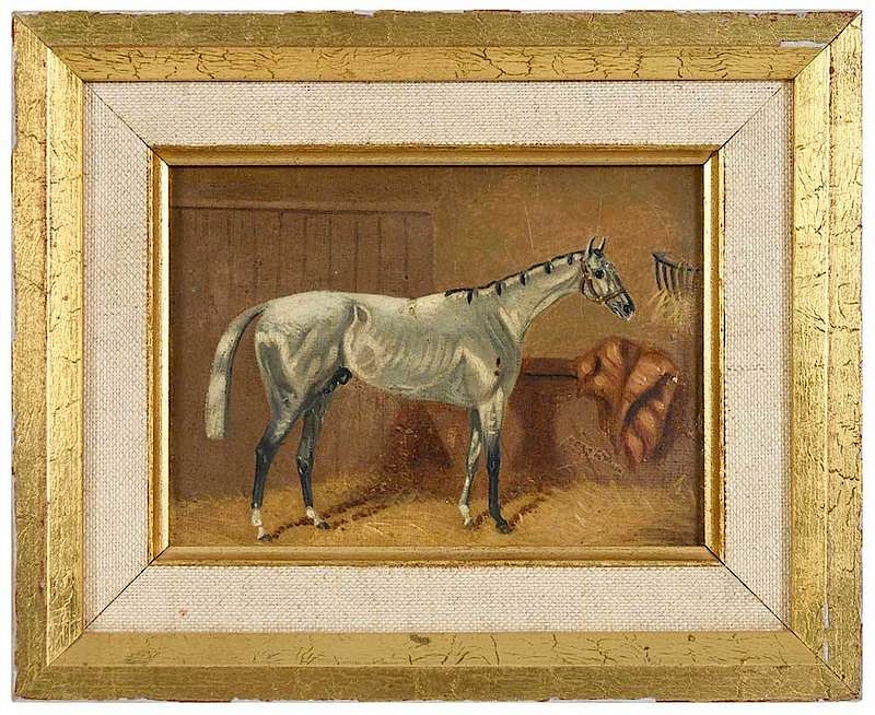 Appraisal: British School Equestrian Painting th th century Gray Stallion Chanticleer