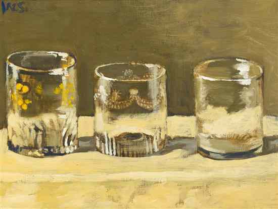 Appraisal: Walter Stuempfig American - Three Glasses oil on canvas initialled