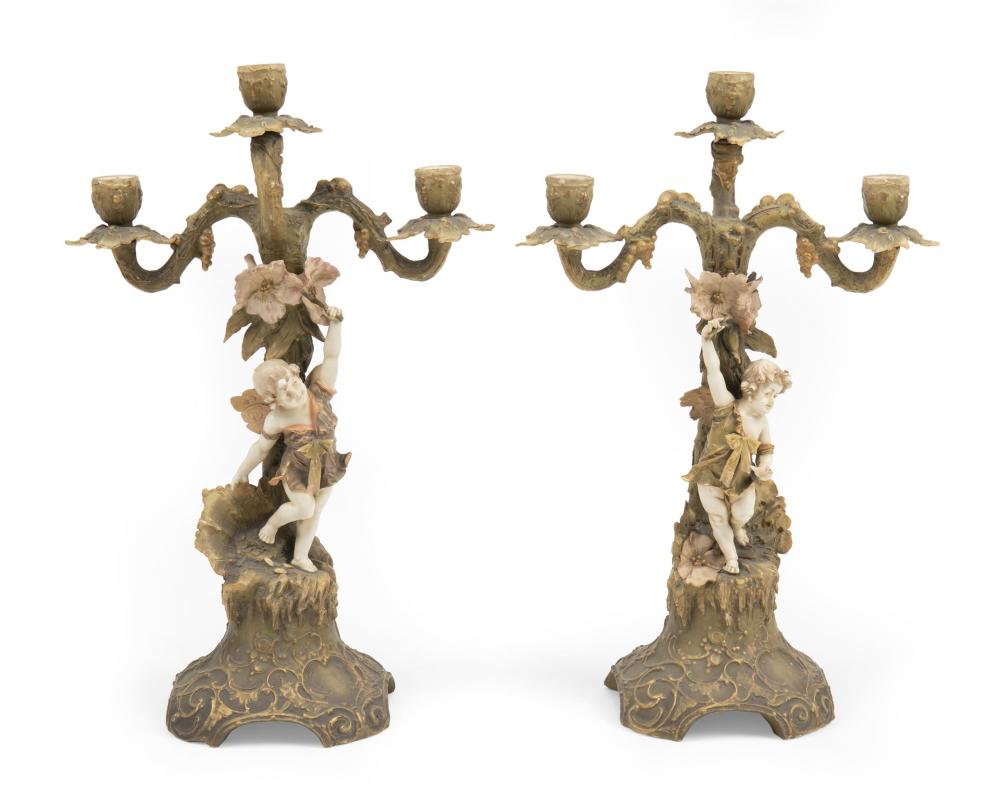 Appraisal: A pair of Amphora candelabra Circa - Teplitz Austria Marked