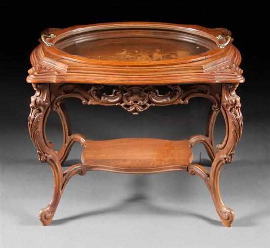 Appraisal: Louis XV style walnut and figural inlaid beveled glass tray