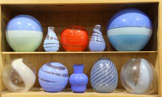 Appraisal: Two shelves of art glass vases most of orb form