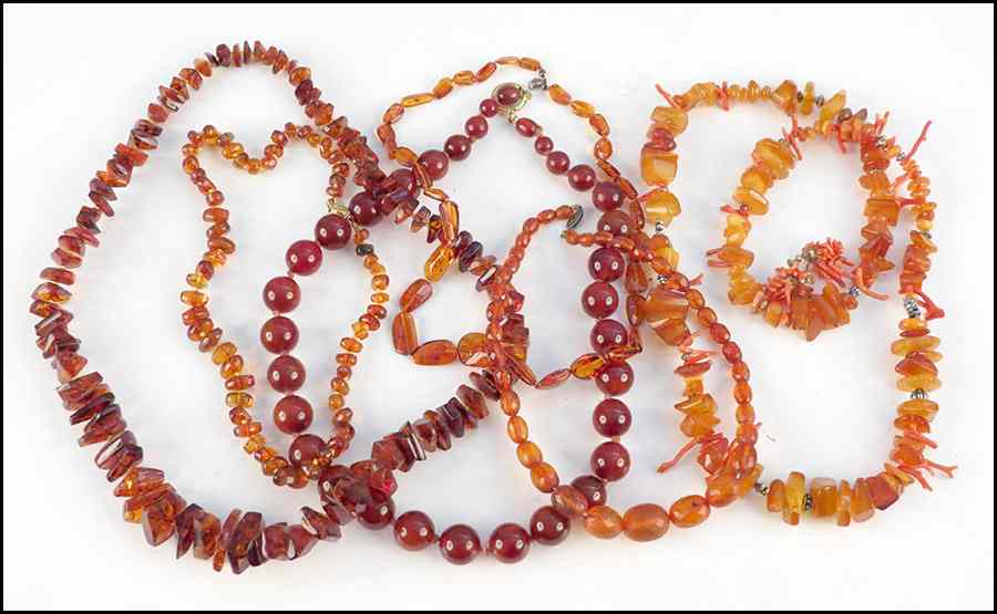 Appraisal: CORAL AND AMBER NECKLACE Together with a pair of coral