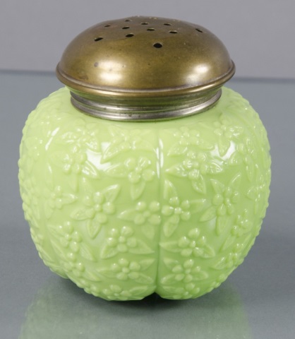 Appraisal: Green Sugar Shaker by Challinor Taylor Co Forget-Me-Not pattern Ribbed