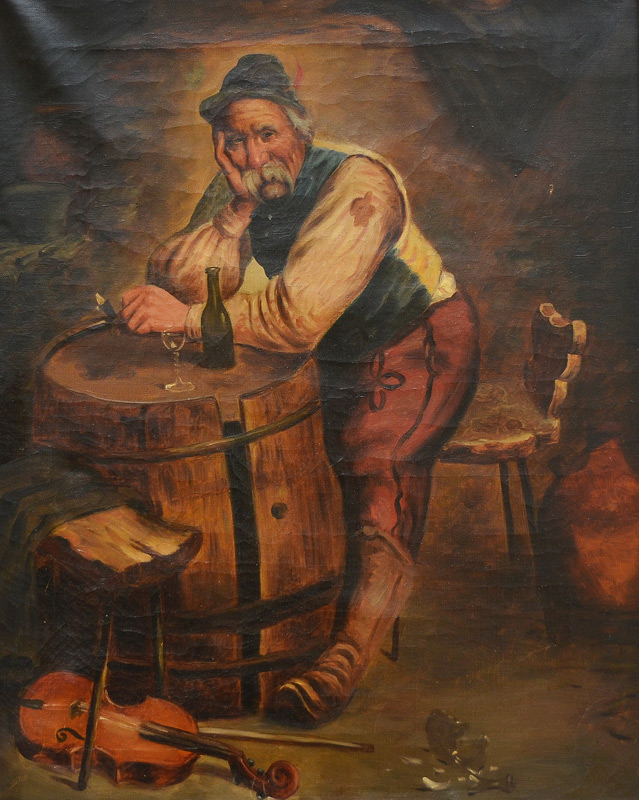 Appraisal: TAVERN SCENE PAINTING WITH A PENSIVE GERMAN MAN Oil Canvas