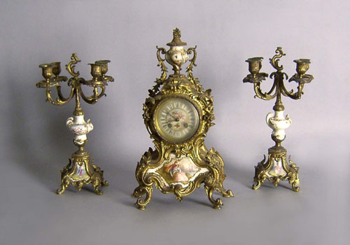 Appraisal: Japy Freres gilt and porcelain mounted mantle clock late th