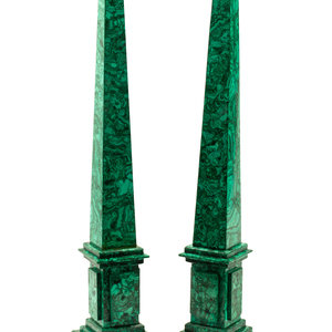 Appraisal: A Pair of Large Malachite Obelisks th Century Height inches