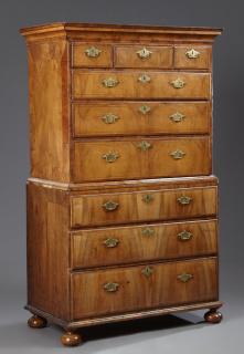 Appraisal: English George II Style Inlaid Carved Walnut Chest on Chest