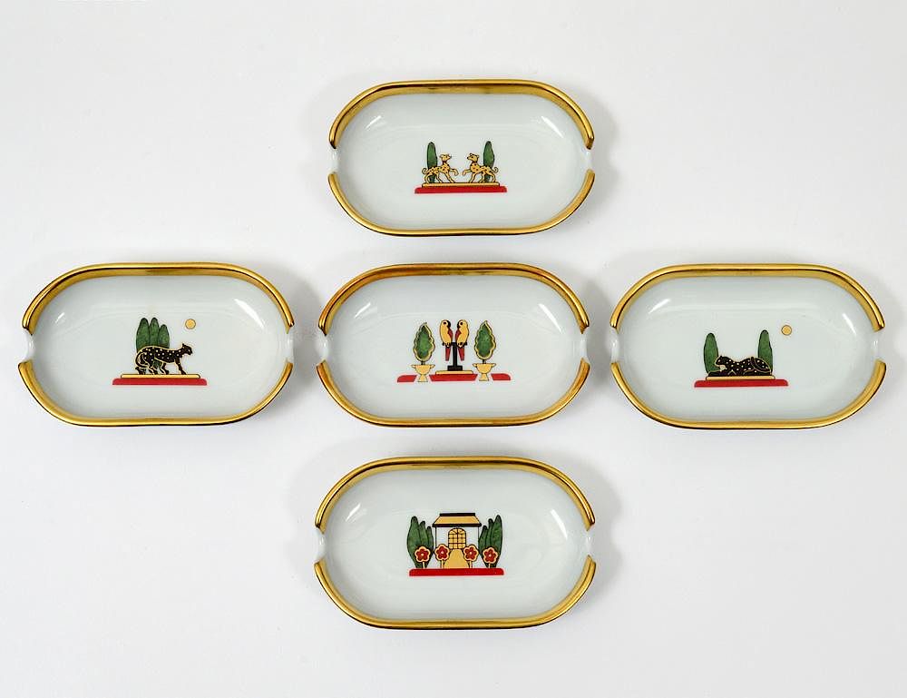 Appraisal: SET OF FIVE LIMOGES PORCELAIN ASHTRAYS French Specially made for