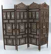 Appraisal: Carved Moroccan Panel Screen A beautifully carved four-panel screen with