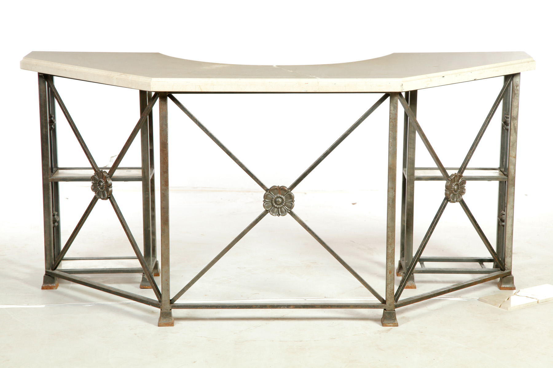 Appraisal: MAITLAND SMITH MARBLE-TOP WINE TABLE American th century iron Demilune