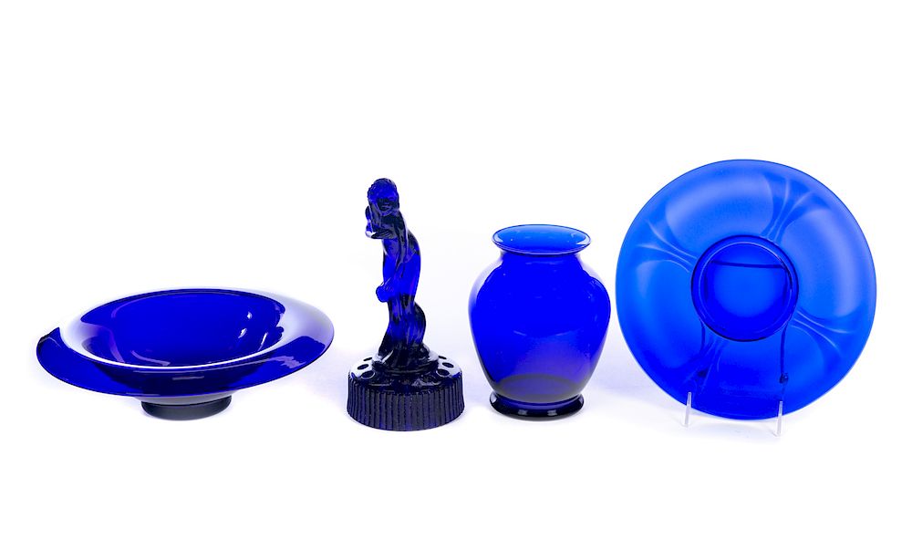 Appraisal: Pcs Cobalt Blue Glassware including Cambridge Figural flower frog is