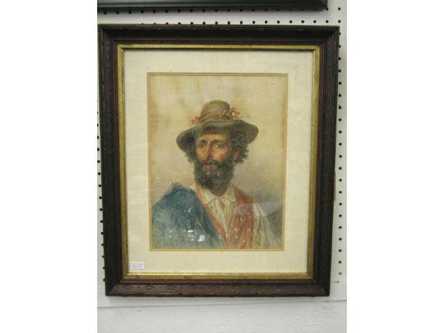 Appraisal: Italian Watercolor of a Bearded Gentleman signed carved walnut frame