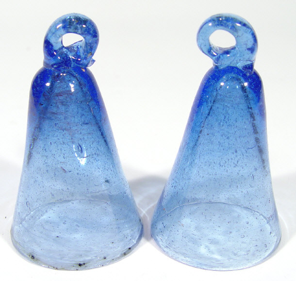 Appraisal: Two freeblown blue glass stirrup cups of conical form with