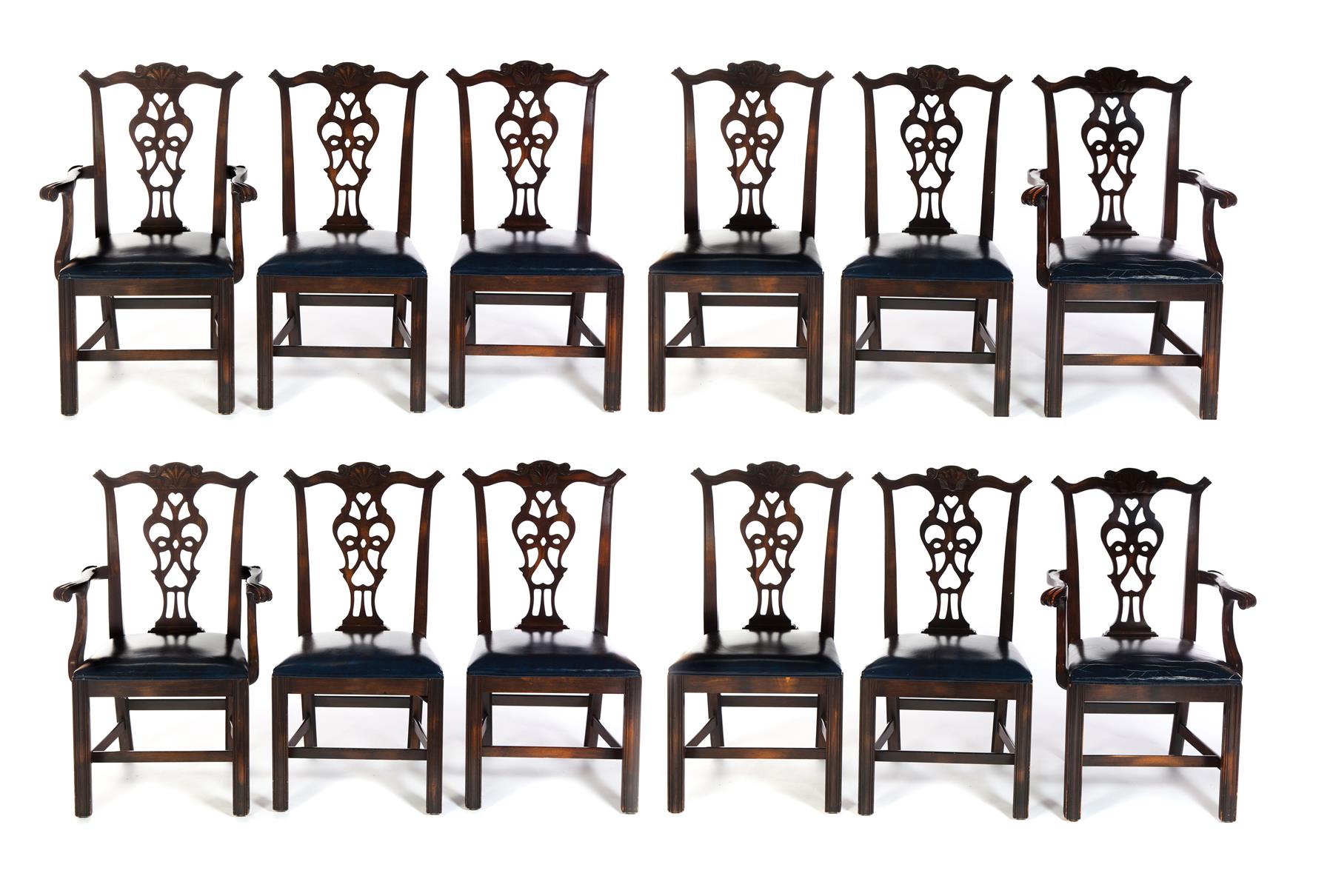 Appraisal: SET OF TWELVE CHIPPENDALE-STYLE DINING CHAIRS American nd half- th