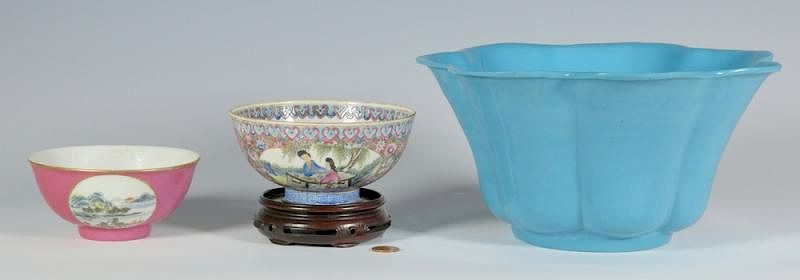 Appraisal: Porcelain Rice Bowls plus Large Peking Glass Bowl st item