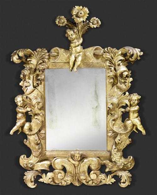 Appraisal: IMPORTANT MIRROR AUX ANGELOTS Baroque Northern Italy Northern Italy circa