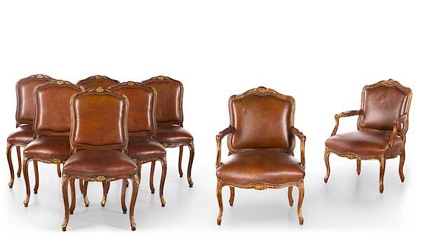 Appraisal: Eight Louis XV style beechwood dining chairs A set of