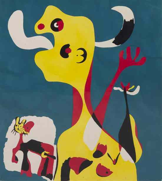 Appraisal: After Joan Miro Spanish - Femme et Chien Devant la