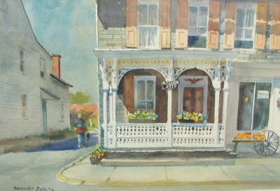 Appraisal: House on the Corner watercolor painted February x sight SLL