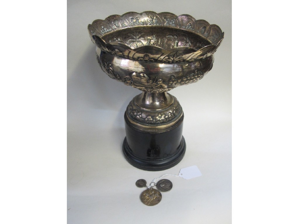 Appraisal: Lot comprising Burmese white metal pedestal bowl on stand and