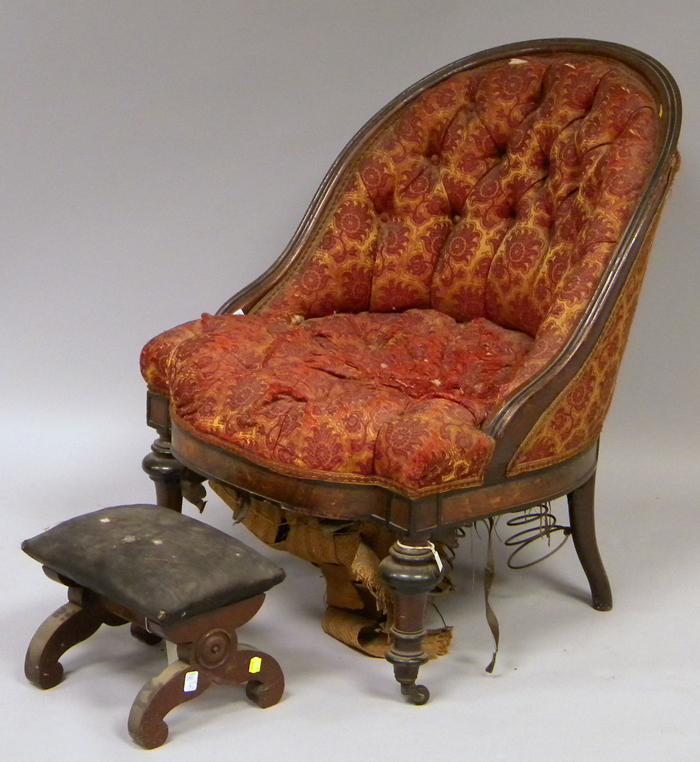 Appraisal: Victorian Renaissance Revival Upholstered Part-ebonized Walnut Slipper Chair with a