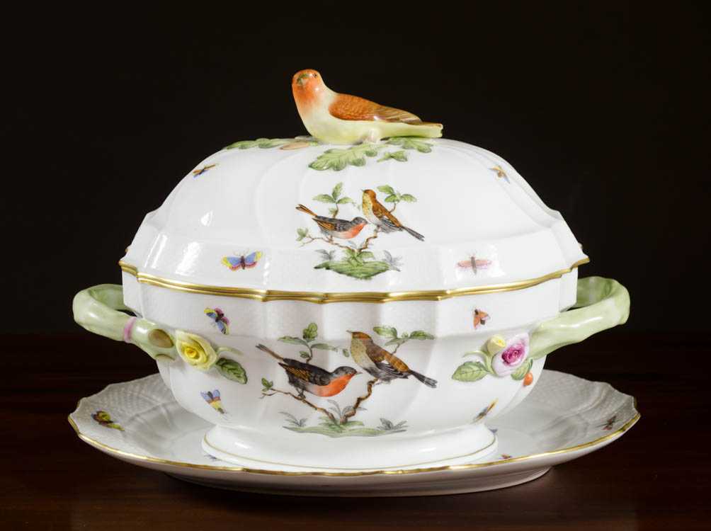 Appraisal: HEREND ROTHSCHILD BIRD LIDDED TUREEN AND SERVING PLATTER the oval