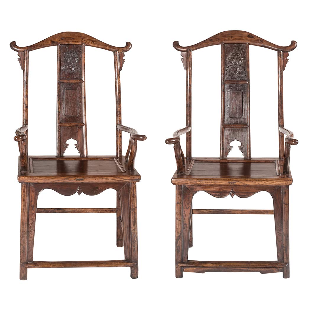 Appraisal: Pair of Chinese Softwood Yolk Back Chairs th Century C