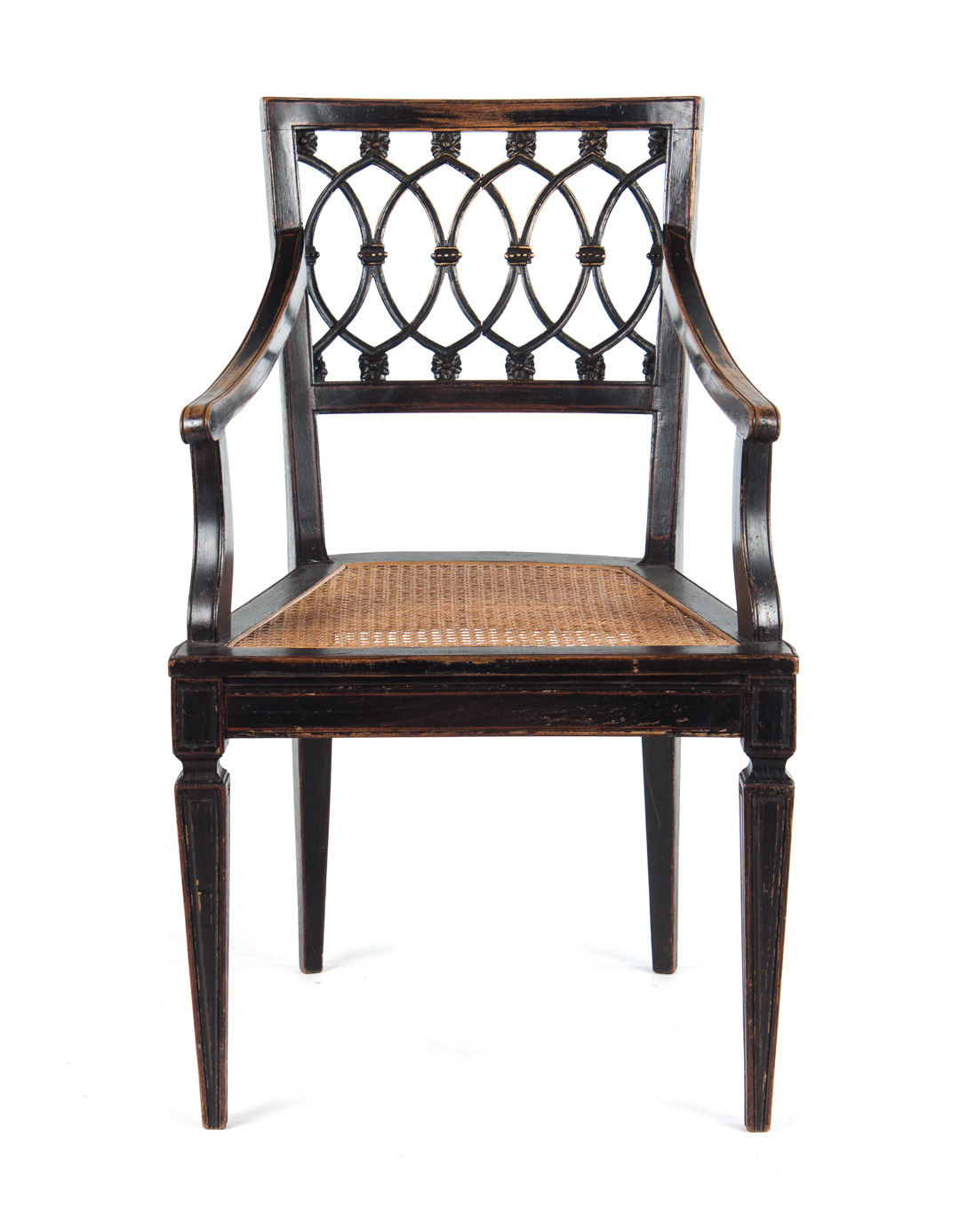 Appraisal: Italian carved and painted wood armchair Classical style open work