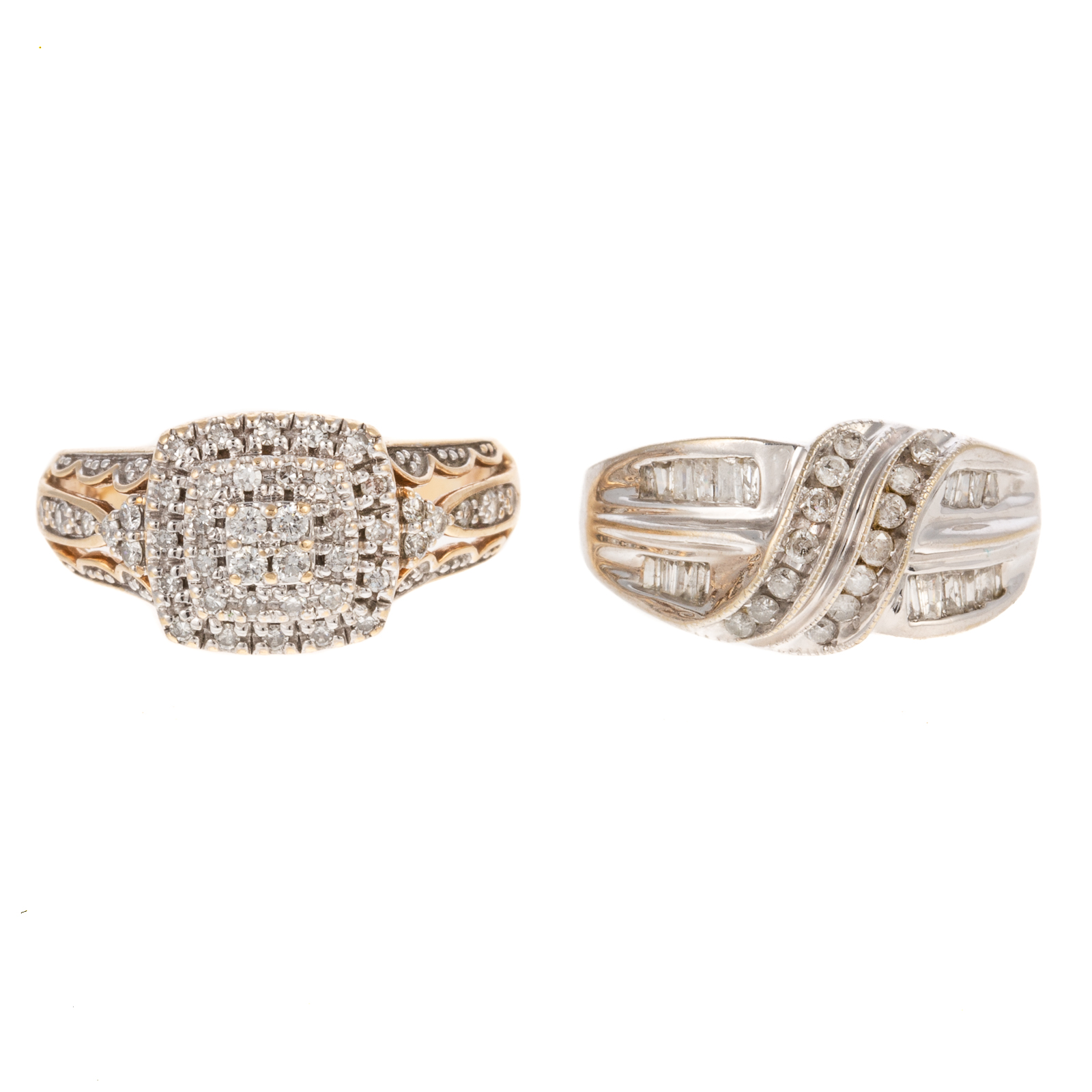 Appraisal: TWO DIAMOND CLUSTER RINGS IN K K yellow and white