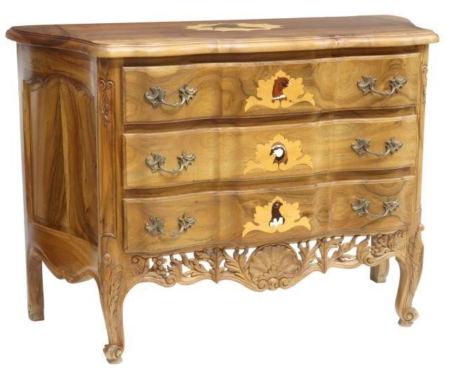 Appraisal: French Louis XV style walnut commode th c shaped top