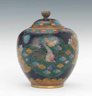 Appraisal: A Japanese Cloisonne Covered Jar Bulbous form nicely enameled in