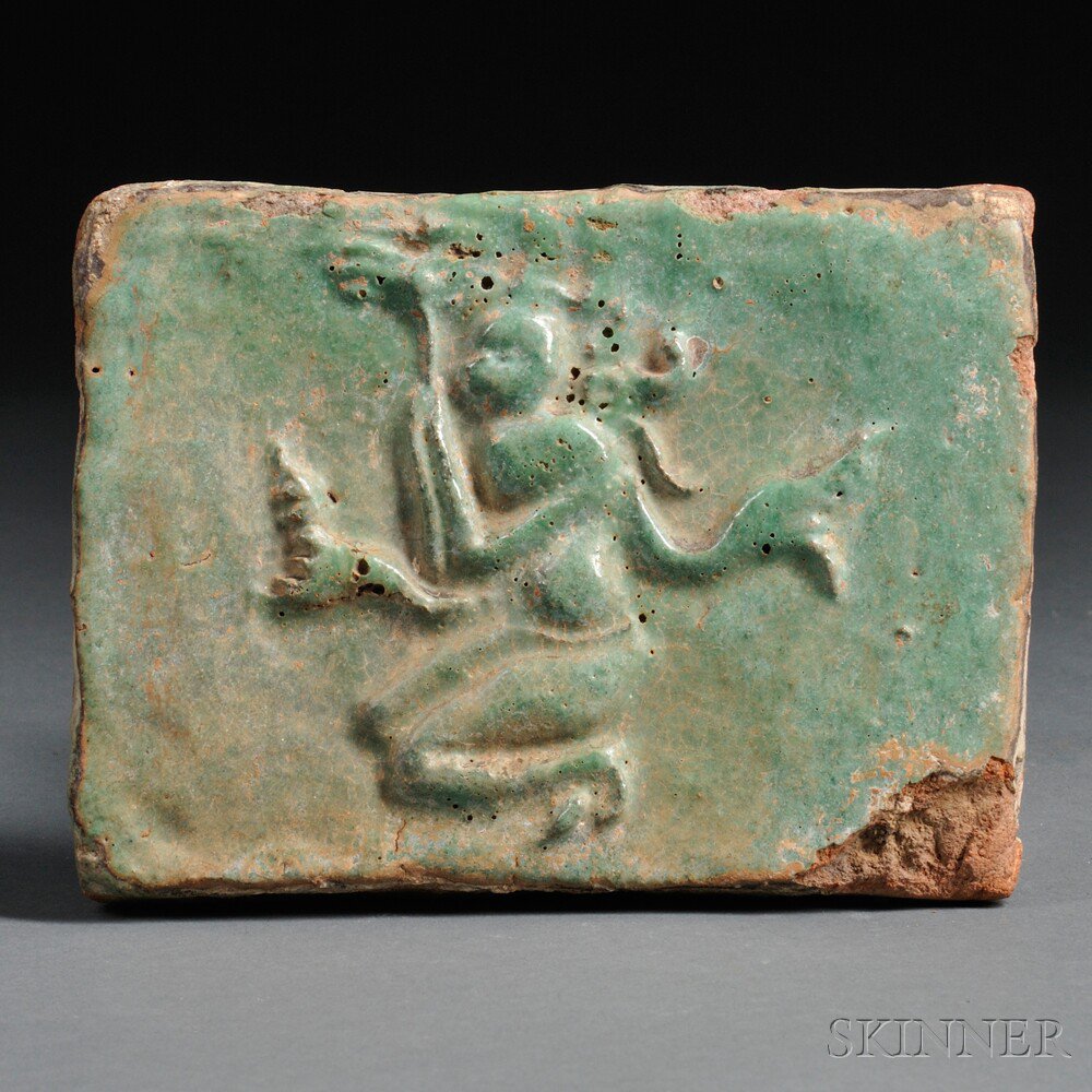 Appraisal: Pegu Terra-cotta Tile Burma depicting a monkey presenting an offering