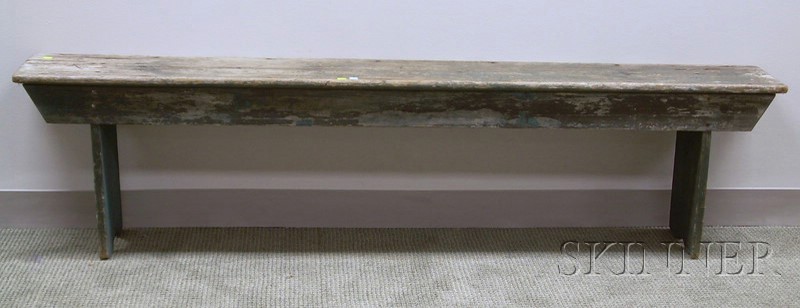 Appraisal: Blue-painted Pine Bucket Bench ht lg in