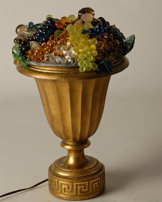 Appraisal: A Garden Urn and Glass Fruit Accent Lamp the glass