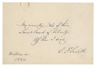 Appraisal: Smith Samuel Francis Autographed quotation from My Country Tis of