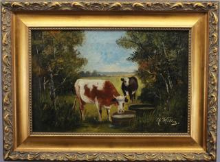 Appraisal: Signed th C Pastoral Scene W Cows Willis Signed th