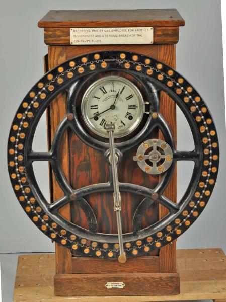 Appraisal: Wooden Antique Time Clock Description Early s Working Very unique