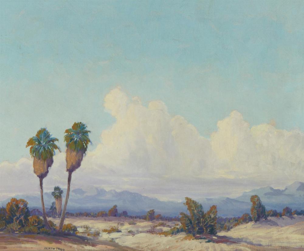 Appraisal: Joseph P Frey - Hawthorne CA Desert landscape with two