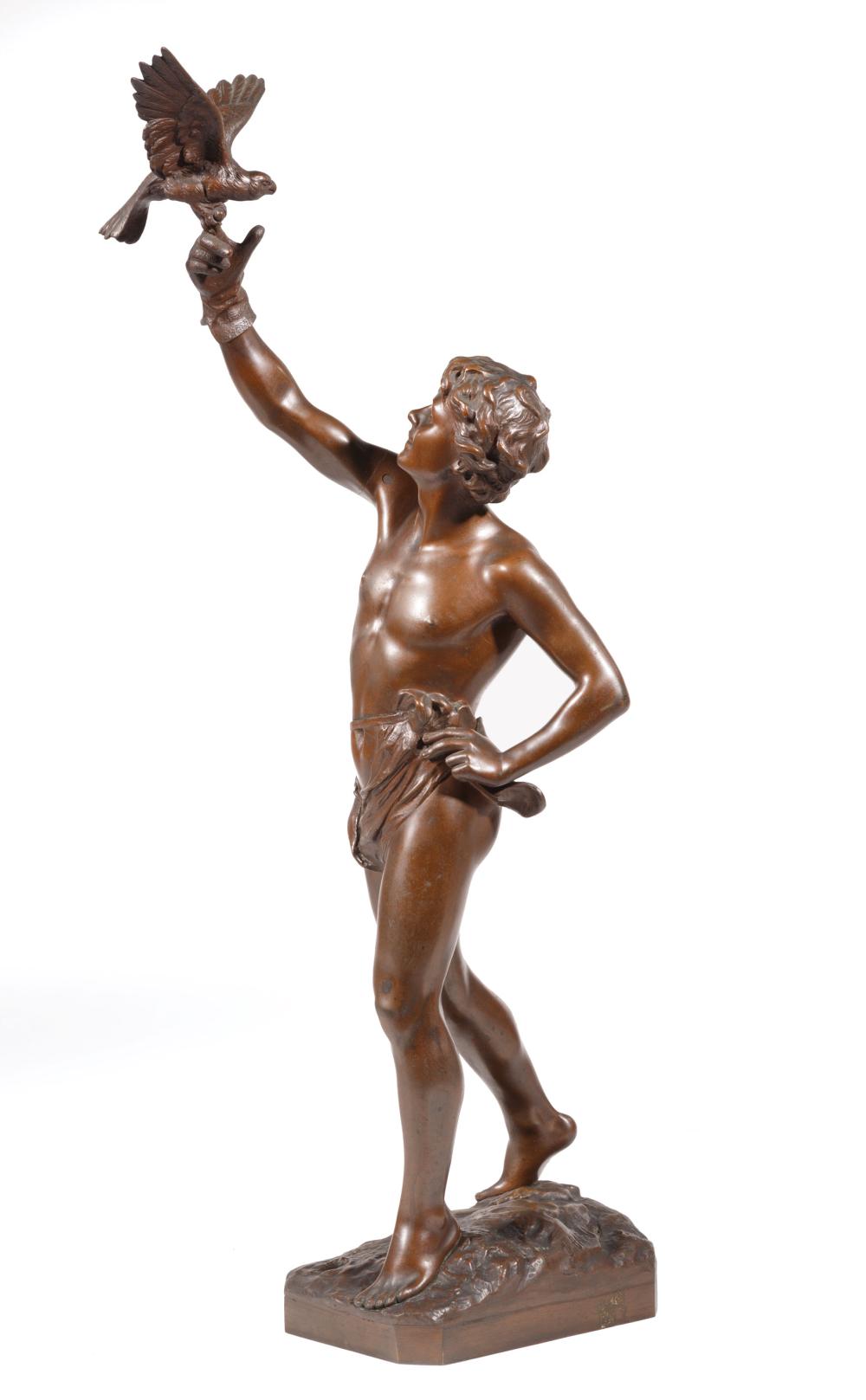 Appraisal: Bronze Figure of a Falconer after Georges Bareau signature inscribed