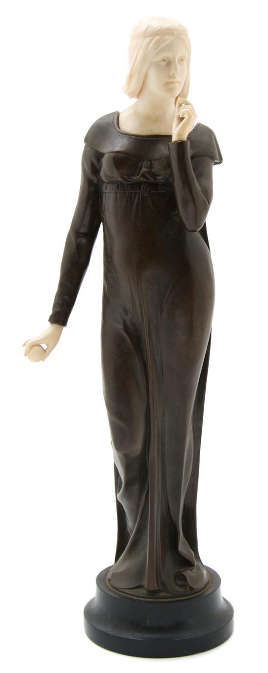 Appraisal: An Art Nouveau Bronze and Ivory Figure A Cassmann early