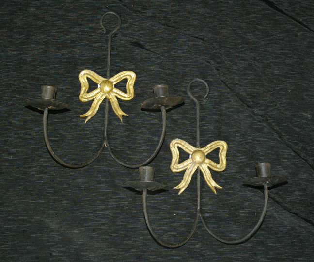 Appraisal: Pair of Wrought-Iron and Parcel-Gilt Two-Arm Candle Sconces each with