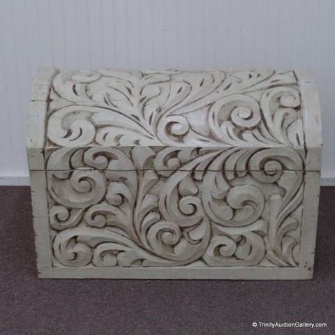 Appraisal: Vintage Shabby Chic Carved Hump Back Trunk Estate storage barn